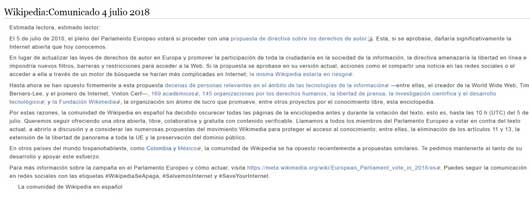 Comunicado emitido esta mañana por Wikipedia.