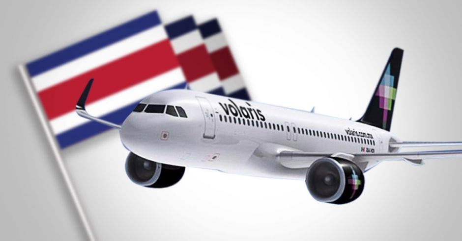 Un avión de Volaris sobre una bandera de Costa Rica
