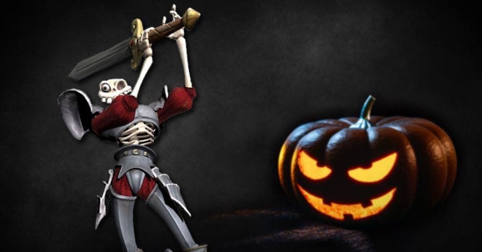 Medievil y una calabaza de Halloween