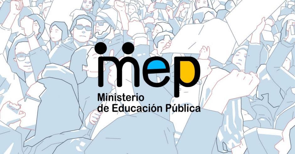 Un dibujo de una manifestación y el logo del MEP