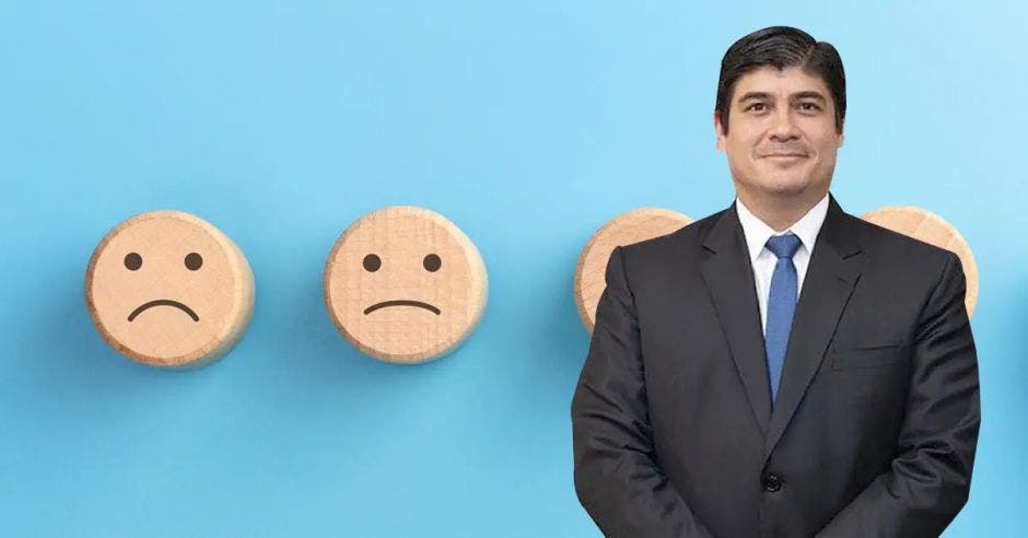 Carlos Alvarado, de fondo caritas tristes de madera