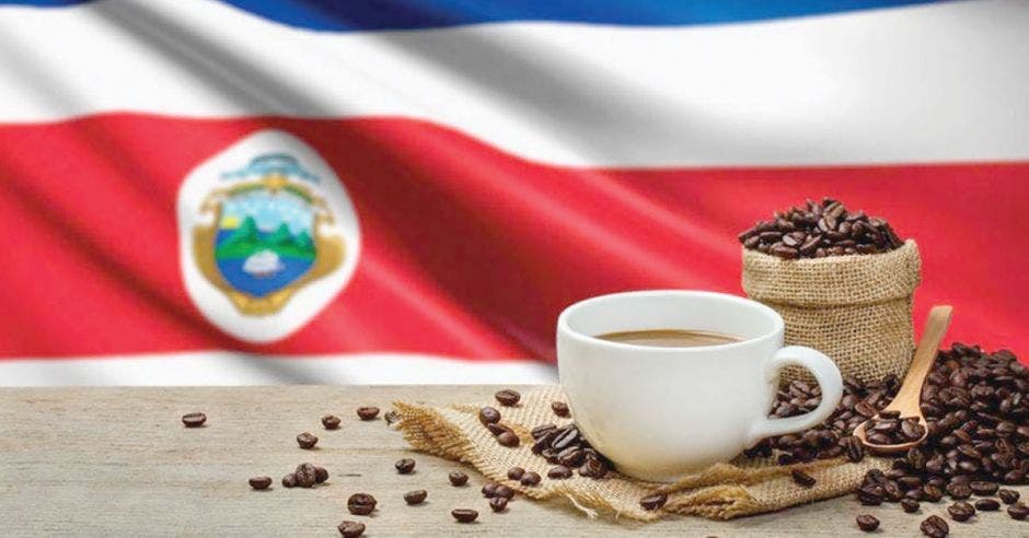 taza de café de fondo bandera de Costa Rica