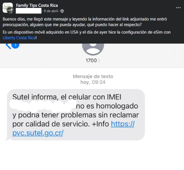 ciudadanos redes sociales manifestado recibir mensaje texto sutel indicando imei celular inválido en 30 días podría quedar bloqueado