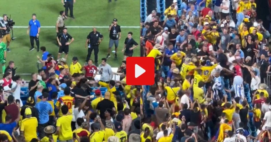 Peleas en las graderías en el partido Colombia-Uruguay.Canva/La República