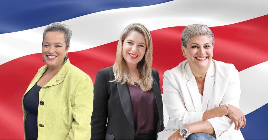 Carolina Delgado del PLN; Claudia Dobles del PAC, y Yorlanda Fernández de CR1 son algunas de las mujeres con interés en gobernar Costa Rica. Cortesía/La República