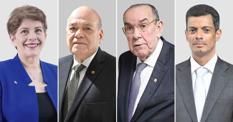 Marta Acosta, contralora general; Orlando Aguirre, presidente de la Corte; Rodrigo Arias, presidente del Congreso; y Carlo Díaz, fiscal general, acumulan opiniones negativas entre 40 % y 59 %. Cortesía/La República.